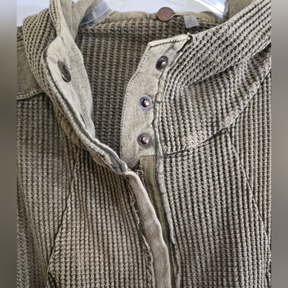 Free People One Mason Hoodie Jacket Army Green Waffle Knit Small - Picture 7 of 8